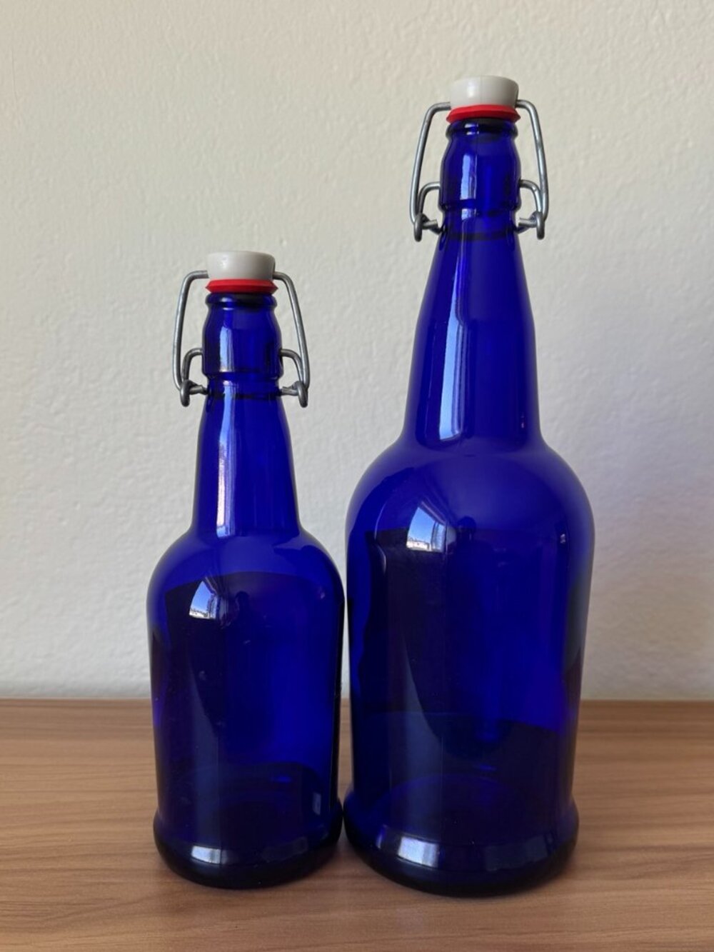 Cobalt Blue Swing Top Glass Bottles Set of 2 | EZ Cap | Party Pop Shiraz Label
